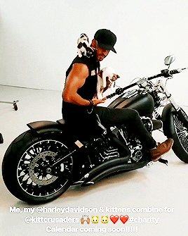 americangodsblog:@rickywhittle: Me, my Harley Davidson & kittens combine for @kittcrusaders. Hel