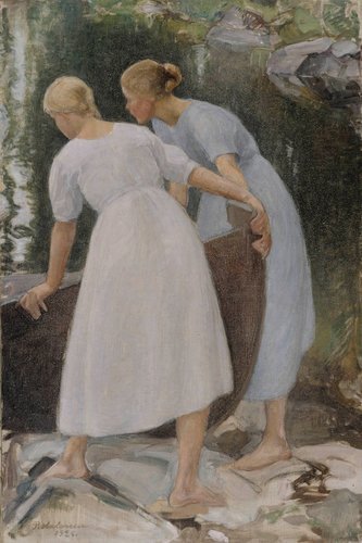 finnish-art-gallery:Girls Pushing a Boat, Pekka Halonen, 1925, Finnish National Gallerykokoel