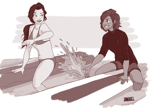 sasakisketches: I want a fic where Korra meets Asami by almost hitting her while surfing. Bring it. 