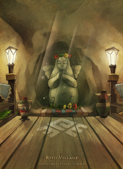 cryingmanlytears: Kakariko Village | Hateno Village | Goron City | Gerudo Town  So here’s Rito Village’s altar. Very quaint but well cared for. :) Zora’s Domain is next up.  