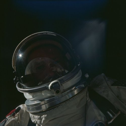 space-pics:  Buzz Aldrin - Gemini 8 - space walk self-shothttp://space-pics.tumblr.com/ 