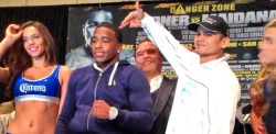 kingjaffejoffer:  Adrien Broner didn’t look too confident at the staredown today lol