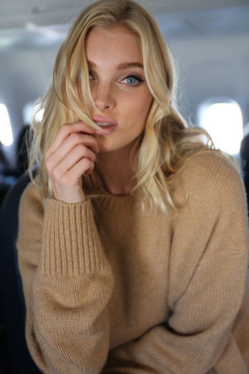 Elsa Hosk at the airplane heading to Paris for the Victoria’s Secret Fashion Show 2016.