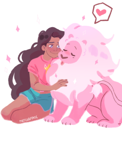 matchafoxie: Hi everyone! It’s been a long time, but school kept me busy, since I’m about to graduate! Anyway, here a little messy drawing of Stevonnie and Lion!! 