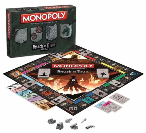 snkmerchandise:  News: USAopoly’s Attack on Titan Monopoly Game Original Release Date: July 2016Retail Price: ื.95 USDNotes: For 2-6 players. Ages 8 and up. USAopoly has announced a new edition of the popular Monopoly board game, featuring Shingeki