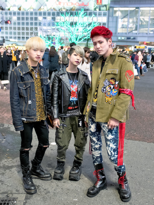 tokyo-fashion:Ryoki, Tae, and Natsuki wearing punk-inspired styles on the street in Shibuya, Tokyo. 