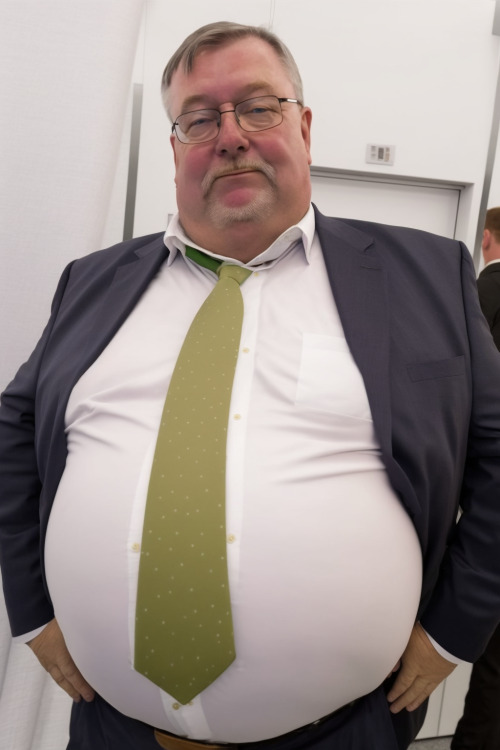 suitedforboss:  Big suited dad showing his belly with pride  “Send me a PM if you