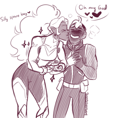 breezycheezyart:Based on thisOh, hey, Buff!Ponytail!Allura is back! Featuring Smitten!Shiro! Lol, so