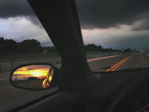 Live outside your comfort zone..  #rideintothestorm  #sky #storm #sunset #car #drive #mirror #lookfo