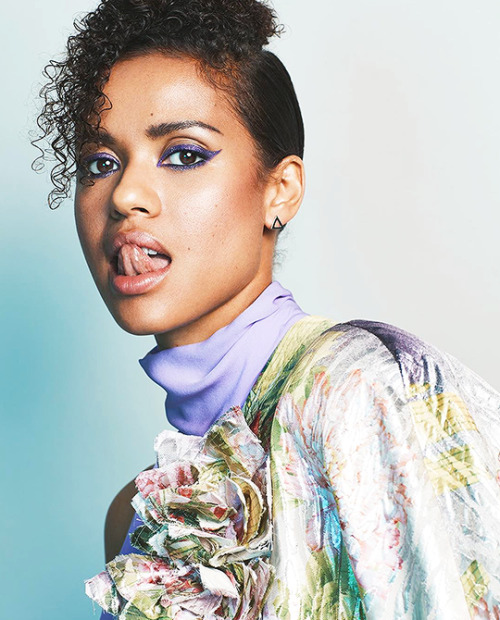 gael-garcia:Gugu Mbatha-Raw pays homage to some of her beauty idols for Essence Magazine: Billie Hol