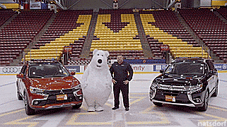 thenatsdorf:Bear mascot keeps falling in car commercial outtakes. [full video]