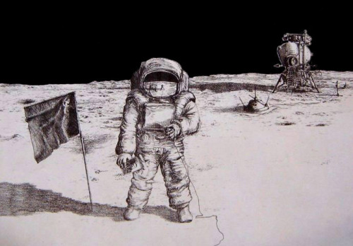 for-all-mankind:spacewatching:Russian landing on the moon.  All drawn by Serge GracieuxBeautifu