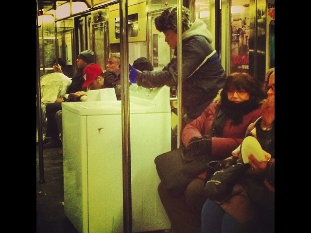 Today in Weird Things on the NYC Subway: Some guy transported a washing machine (via Gothamist)