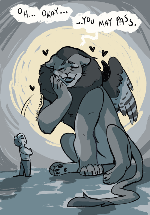 trackalaka:the cheat to any sphinx’s riddle: a little love a silly little comic i doodled a while 