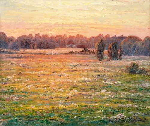 pintoras:Charlotte Wahlström (Swedish, 1849 - 1924): Sun shimmering over a field (1913) (via Uppsala Auktionskammare)