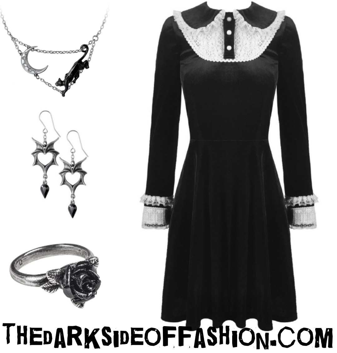 Dark Fashion — Buy Here >>> Dress $33 / Earrings $18 / Rings $27...