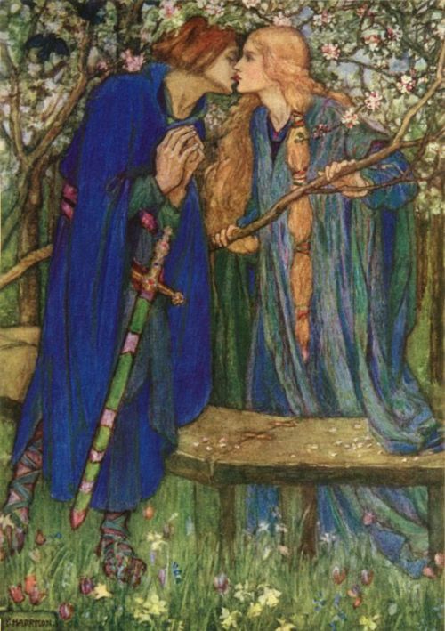 carminagf:  Blessed Kiss. Illustration to “The Defence of Guenevere” by William Morris. Emma Florence Harrison