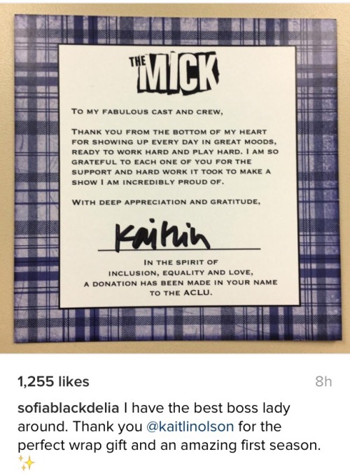 kaitlin&rsquo;s gift to the cast and crew of the mick!!