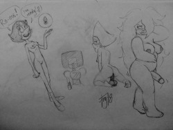 evilsnotbag: Some nekkid gems! Also, my first Rose :)  DOES ROSE HAVE STRETCHMARKS??Also, I love how Pearl keeps her socks and slippers on. Seems like something she’d do&hellip;. for practicality purposes, of course ;)