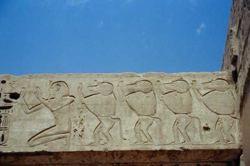 gouachevalier:thatlittleegyptologist:grandegyptianmuseum:Relief depicting Ramesses III and baboons w