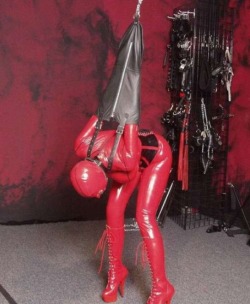 slavecafe:  I think I have posted this bondage video before as well but loving it :). Here’s the link! http://www.bdsmstreak.com/video/12179/latex-slave-girl-in-arm-binder-hood-collar-and-corset