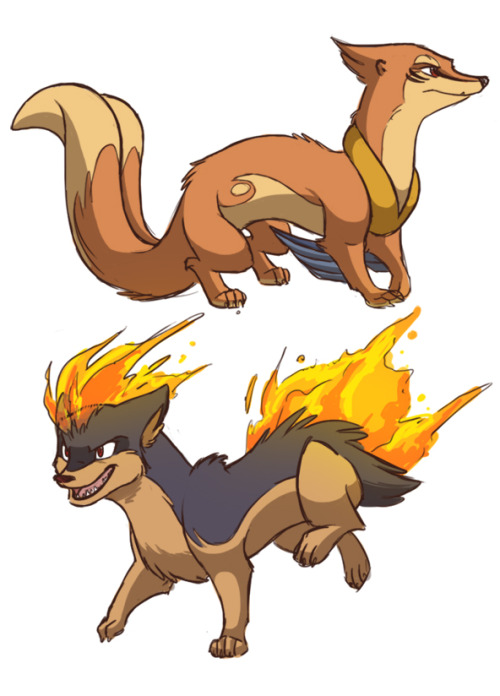vive-la-johto:  A beautiful SennenHoundour girl and a pair of weasel brothers.Gotta love them little PokeWeasels look at the little bastards and their derpylong bodies :’D  