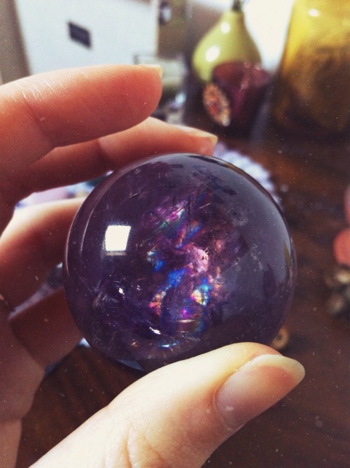 luna-patchouli: Ametrine sphere ~ She is so beautiful ~ the rainbows inside that dance and sparkle i