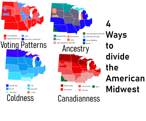 mapsontheweb:  4 ways to divide the American Midwest