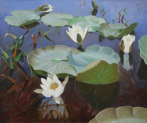 Water lilies in Loosdrechtse Plassen  -  Dirk SmorenbergDutch, 1883-1960oil on canvas,60 x 45 cm