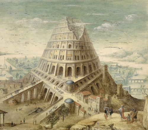 babelziggurat:Tower of Babel. Flemish school, in the manner of Lucas van Valckenborch. Minerva Aucti