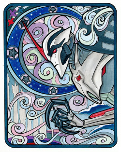 xenotropos:  I FINALLY DID THE THING!  Got up the nerve and painted poor lineart Starscream.  I had to tinker with my original ideas as the stars, the night sky circle thing and his red bits were starting to make this look like a commentary on the US