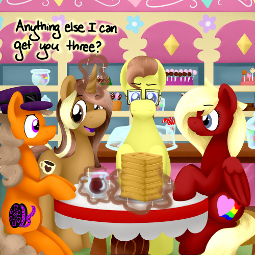 asklovelylaughter:  And syrup. Definitely more syrup. Featuring ask-marshmallow-twirl again c:   Waffles!