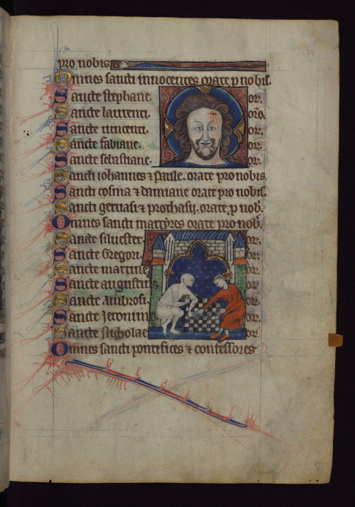 sexycodicology:Book of Hours, Head of Christ St. Stephen and Chess Game, Walters Manuscript W.102, f