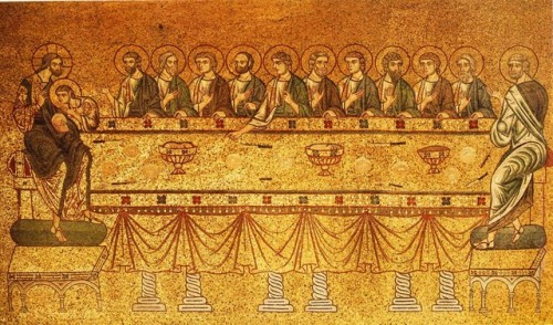 weirdpolis:Holy and Great Thursday. The Mystical (Last) Supper. Mosaic in the Cathedral of St. Mark,