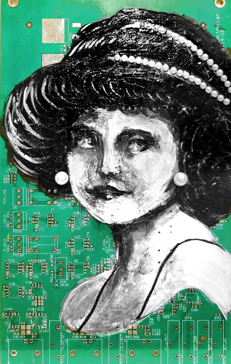 edwardian women in acrylic & pearl on printed circuit board pt 3