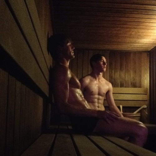 Sometimes you just got to sweat it out with the bros, naked in the sauna after a hard workout. After