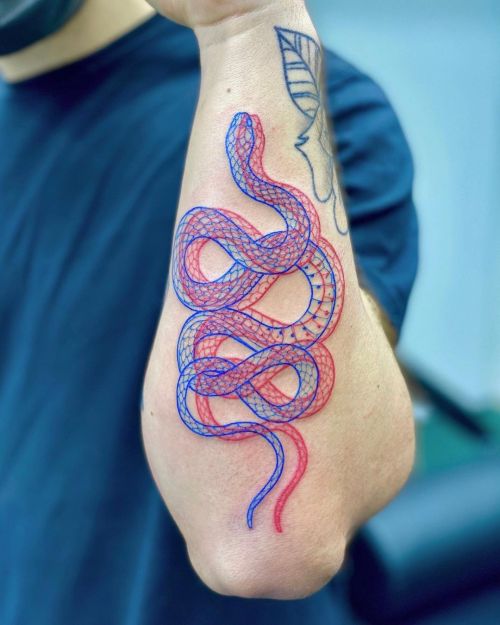 Intertwined black and red snakes tattoo by Loz Thomas  Black snake tattoo  Black red tattoo Snake tattoo design