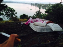 3-sum:  okay so a friend and i decided to carry a mattress, 4 blankets, 3 pillows and a bag of alcohol to a cliff, we were drunk and high. all we wanted to do was spend time together and then we fell asleep and i woke up to this. 