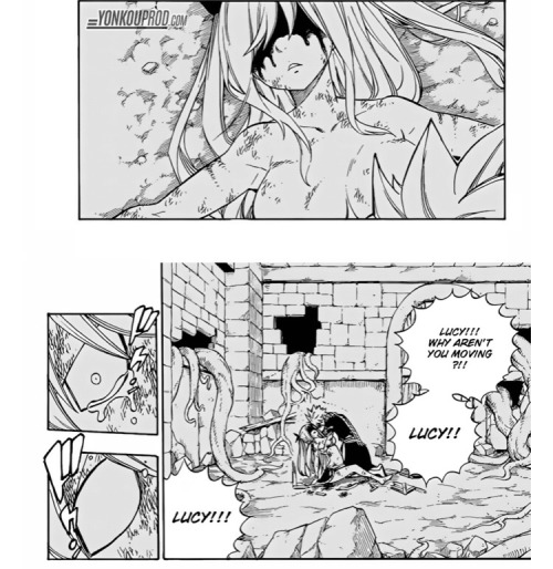ryokho:   LUCY WAS THE REASON NATSU “TURNED INTO E.N.D”. He actually thought she was dead aND WAS CRYING. 