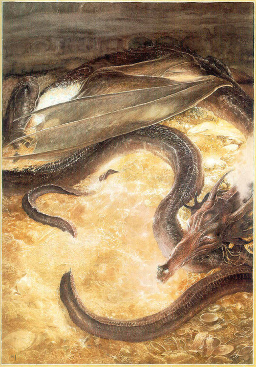 maire-annatari:Alan Lee’s paintings of Smaug, from an illustrated edition of The Hobbit.T