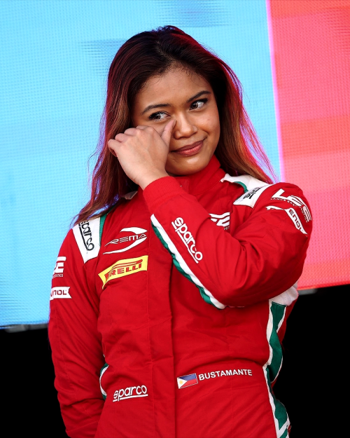 BIANCA BUSTAMANTE On The Podium After Winning Race 2 Of Valencia In F1 Academy Eric Alonso