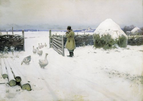 Mikhail Germashev - After the Snowfall, 1897. Oil on canvas.