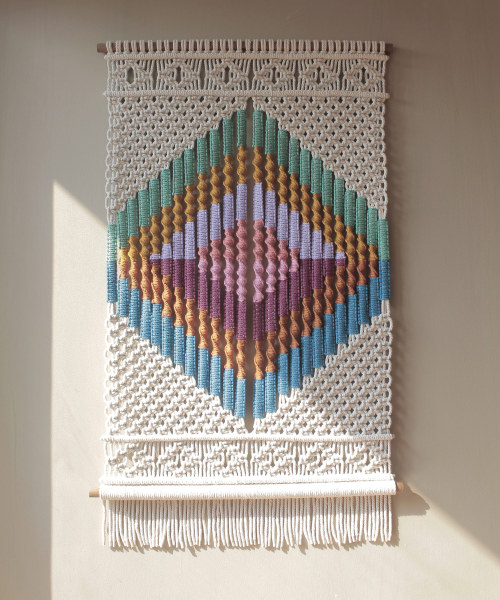 itscolossal:Rainbow Threads Are Knotted into Elaborate Macramé Wall Hangings by Agnes Hansella