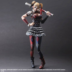 toysandstuff:  Play Arts Kai Batman: Arkham Knight Harley Quinn figureThe figure will include three sets of swappable hands,  two interchangeable head sculpts, a police cap, a stylized baseball bat,  a pistol, and a figure stand. The interchangeable heads