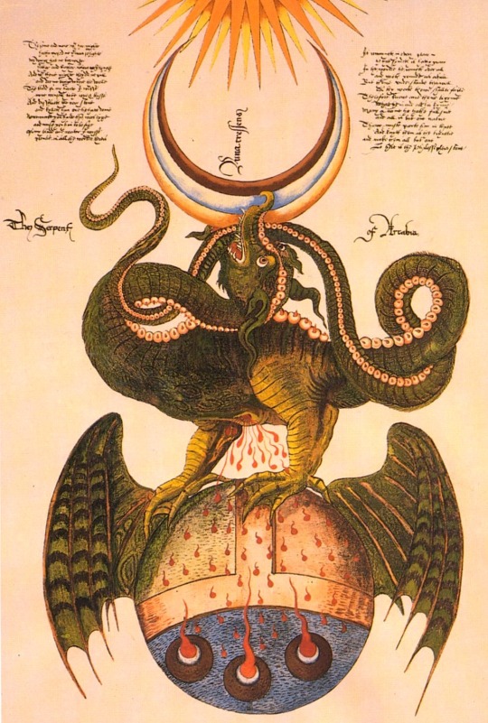 Wyvern (Medieval Lindorm Dragon), from the 15th century alchemical scrolls of Sir George Ripley, nd.