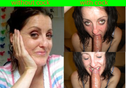 beforeandaftersluts:  British slut Helen, without cock, with cock ! Doesn’t she look great :-) 