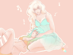 starsartuniverse:  I wanted to draw cute girls in cute sleepwear but I also wanted to do some more from the palette challenge. Soooo I drew fem!Clear singing for sleepy fem!Aoba. Look how adorable they are. 