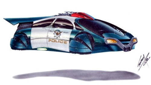 Futuristic vehicle designs by Tim Flattery for Back to the Future Part II (1989).