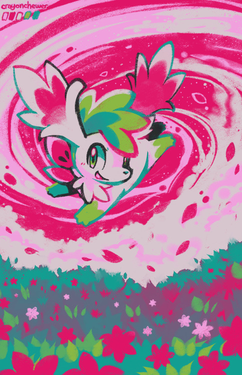 crayonchewer:Even delicate flowers can hold great strength within! ᕦ(｀＾´)ᕤSky Forme Shaymin + palett