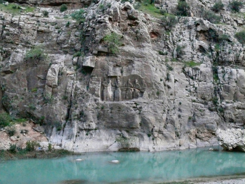 ancientart:Sasanian rock relief of Firuzabad II, showing the investiture of King Ardashir I. Dated t